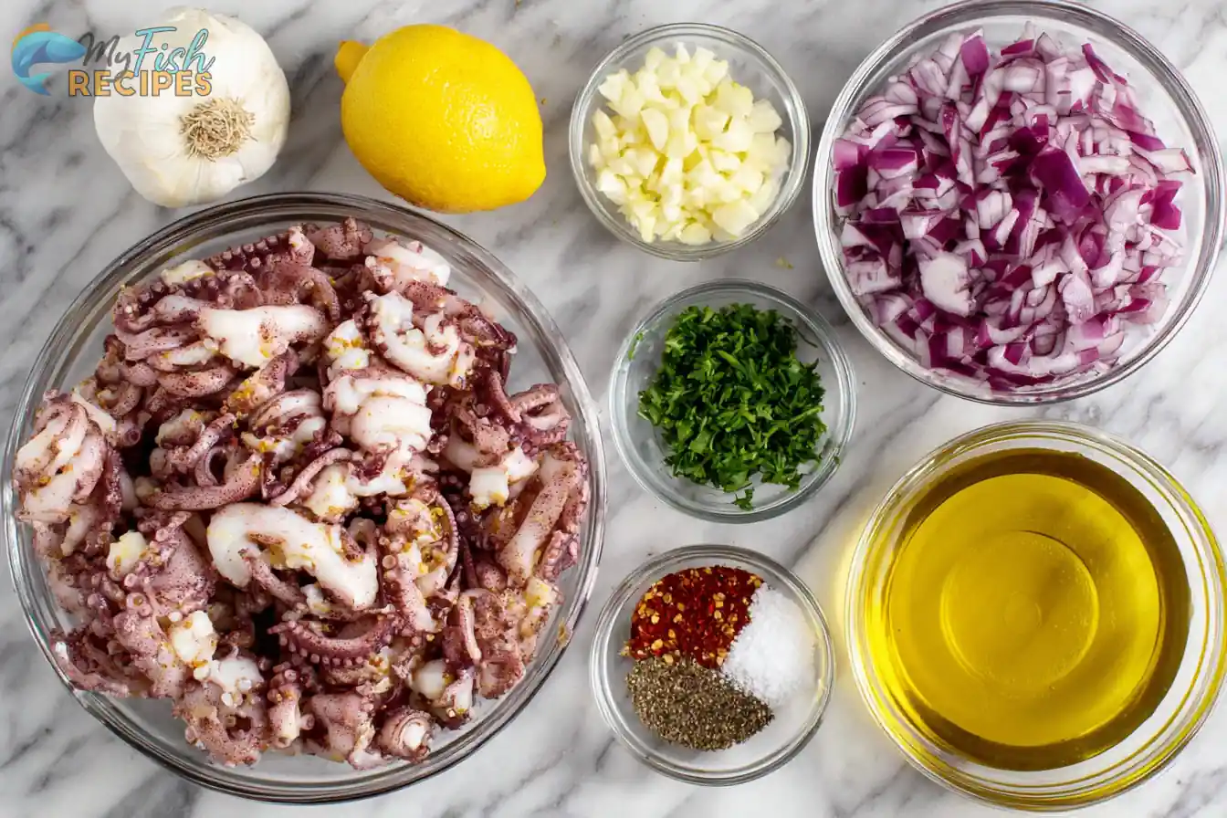 Poached Calamari in Garlic White Wine Broth Ingredients Poached Calamari in Garlic White Wine Broth Ingredients