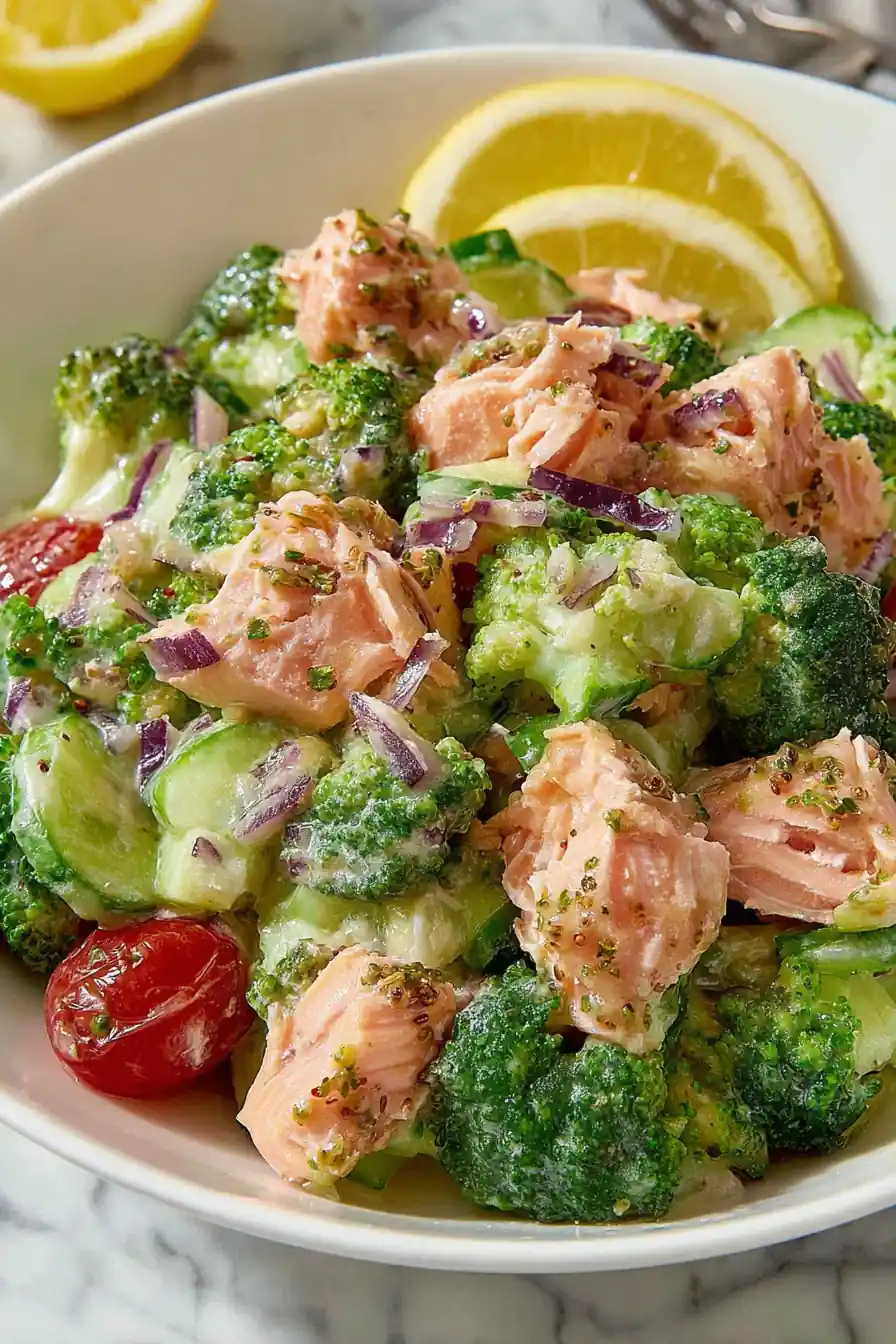 Homepage 16 Chopped Broccoli Salad with Canned Salmon: No Cook